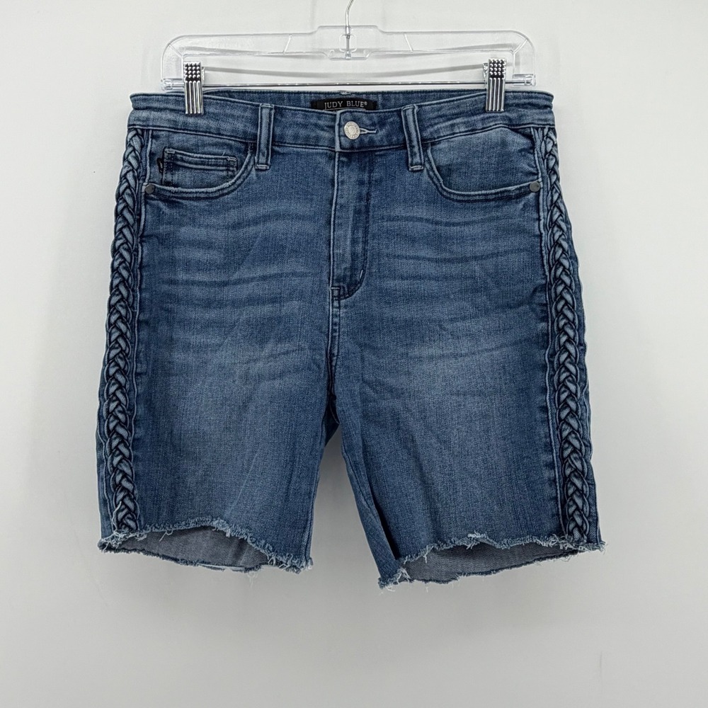 Judy Blue Womens 13/31 Blue Denim Shorts‎ Braided Side Raw Hem JB88468